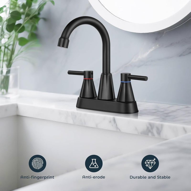KHQF 4 inches Bathroom Faucet for 3 Hole,2-Handle Bathroom Sink Faucets with Pop Up Drain (Matte Black) - Image 2